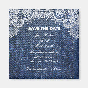 Blue Jean Denim und Lace Save the Date Magnet