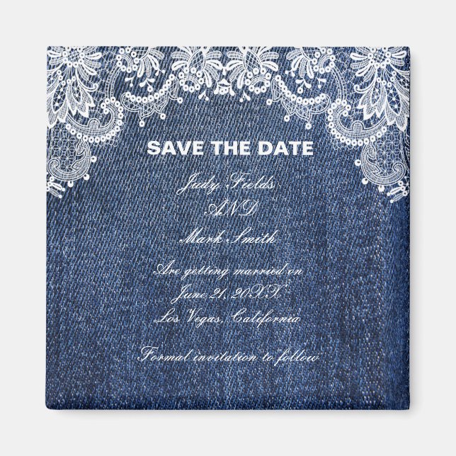 Blue Jean Denim und Lace Save the Date Magnet (Vorne)