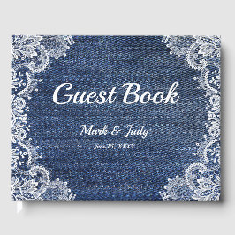 Blue Jean Denim und Lace Wedding Guest Book Gästebuch