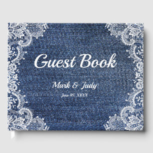 Blue Jean Denim und Lace Wedding Guest Book Gästebuch