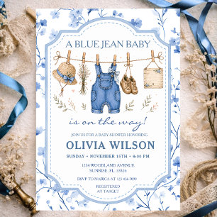 Blue Jean Floral Wäscheleine Mädchen Baby Shower Einladung