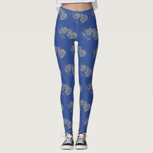 Blue Jean Look, Graue Herzen Damenleggings Leggings