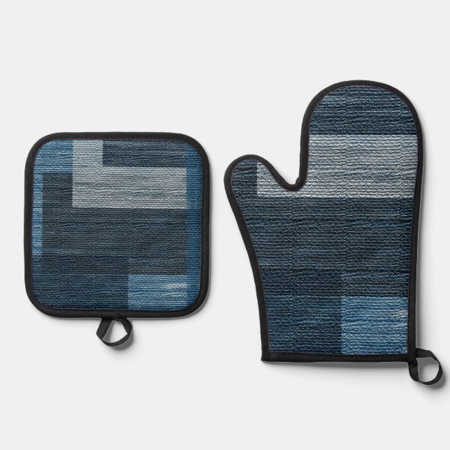Blue Jean Patch Imitate Burlap Design Ofenhandschuh & Topflappen-Set (Vorderseite)
