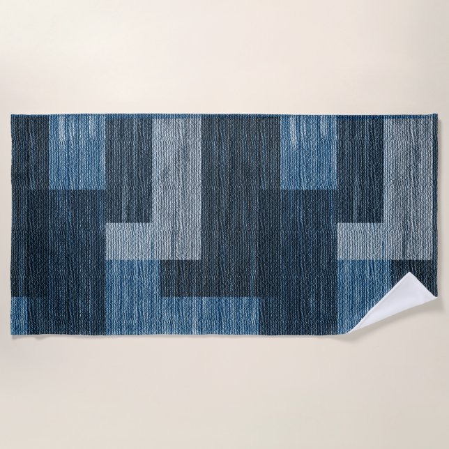 Blue Jean Patch Imitate Burlap Strandtuch (Vorderseite)
