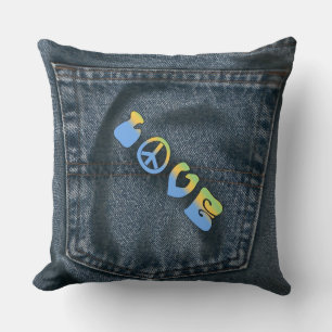 Blue Jean Pocket Peace und Liebe Pillow Kissen
