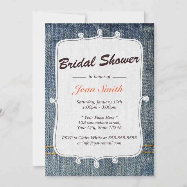 Blue Jeans Country Bridal Dusche Einladung (Vorderseite)