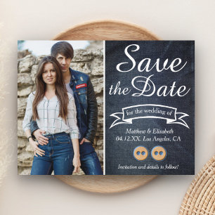 Blue Jeans Couple   Denim Wedding Save the Date Ankündigungspostkarte