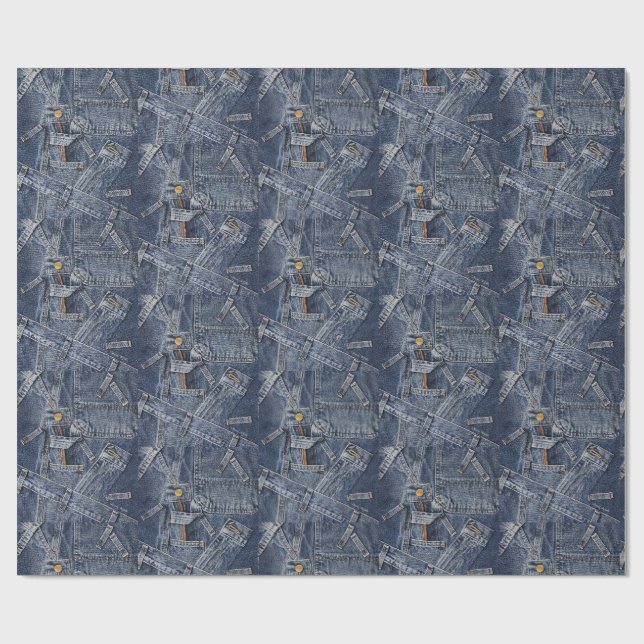 Blue Jeans Denim Abstrakt Art Geschenkpapier (Flach)