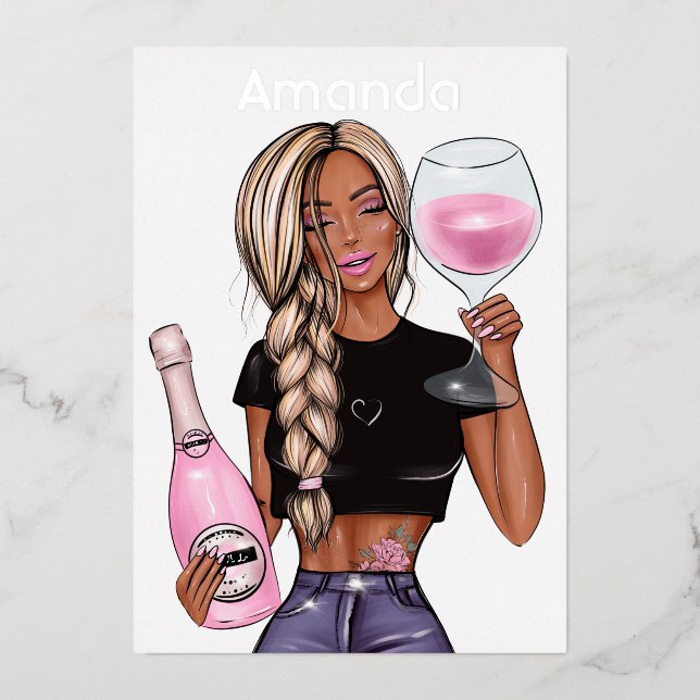 Blue Jeans Denim Champagne Geburtstagsparty Folieneinladung (Vorderseite)