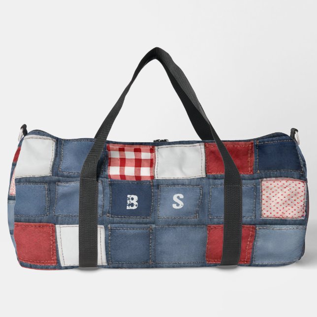 Blue Jeans Denim Patchwork Initials Duffle Bag (Vorderseite)