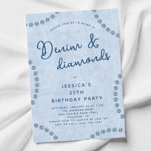 Blue Jeans Denim und Diamonds 25. Geburtstagsparty Einladung