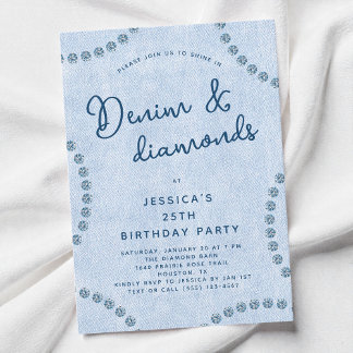 Blue Jeans Denim und Diamonds 25. Geburtstagsparty Einladung