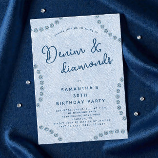 Blue Jeans Denim und Diamonds 30. Geburtstag Party Einladung