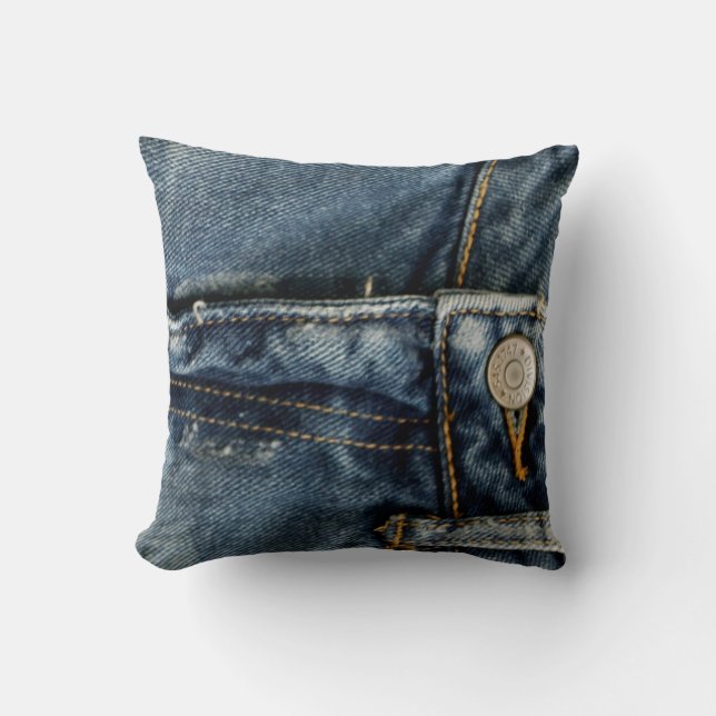 Blue Jeans Denim Zipper Imitats Kissen (Vorderseite)
