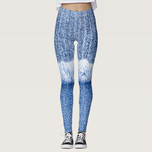 Blue Jeans: Detaillierte Texturnähe. Leggings (Vorderseite)