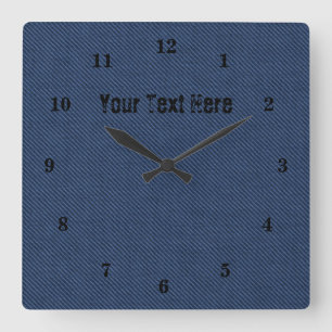 Blue Jeans Fabric - Add Your Text - Customizable - Quadratische Wanduhr