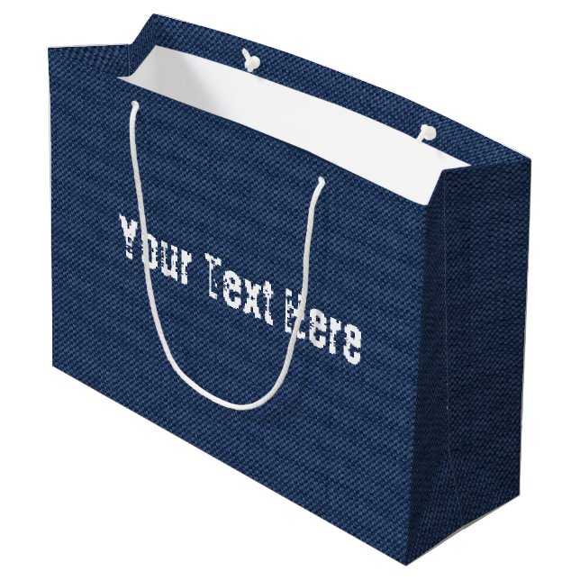 Blue Jeans Fabric + Hinzufügen von Text - Anpassba Große Geschenktüte (Rückseite Schrägansicht)