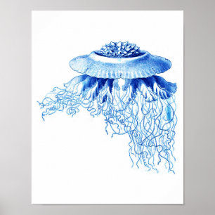 Blue Jellyfish Art Print No.5 Nautical Wall Decke Poster