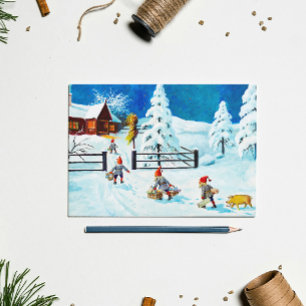 Blue Jenny Nyström Gnome Vintage schwedische Weihn Feiertagskarte