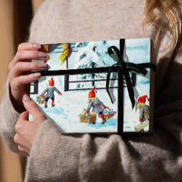 Blue Jenny Nyström Gnome Vintage schwedische Weihn Geschenkpapier Set