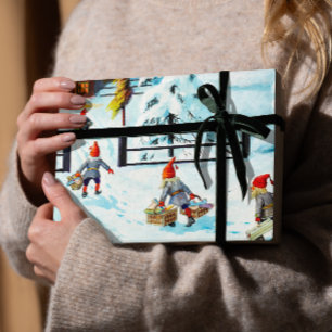 Blue Jenny Nyström Gnome Vintage schwedische Weihn Geschenkpapier Set