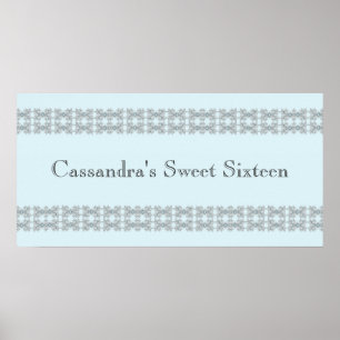 Blue Jewel Lace Birthday Party Banner Poster