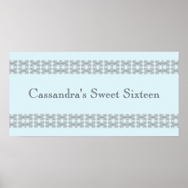 Blue Jewel Lace Birthday Party Banner Poster (Vorne)