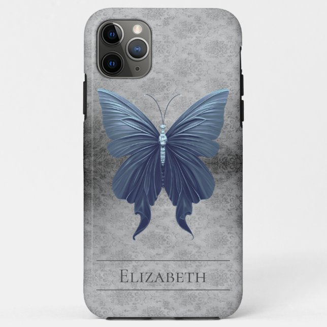 Blue Jewele Butterfly Damask Case-Mate iPhone Hülle (Rückseite)