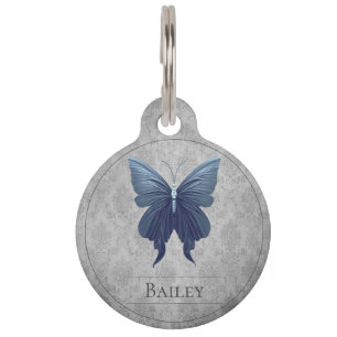 Blue Jewele Butterfly Round Pet Tag Haustiermarke
