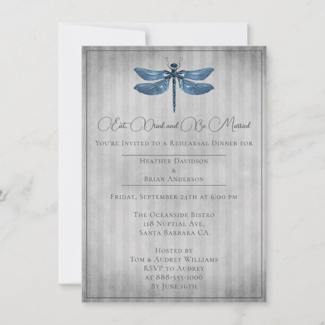 Blue Jewele Dragonfly Probe Dinner Einladung (Vorderseite)