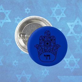 Blue Jewish Chai Hamsa mit Star von David Button