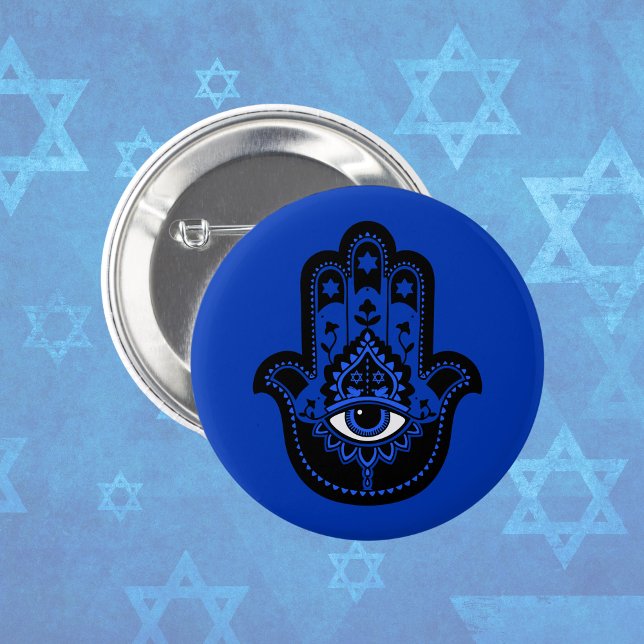 Blue Jewish Hamsa mit Star von David Button (Von Creator hochgeladen)