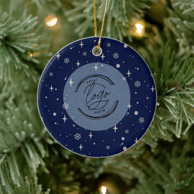 Blue Jolly Christmas Business Logo QR Code Chic Keramik Ornament (Baum)