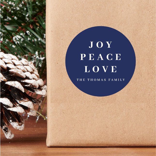 Blue Joy Peace Liebe Minimaler Name der Weihnachts Runder Aufkleber (Von Creator hochgeladen)