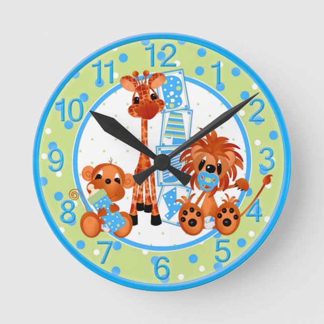 Blue Jungle Baby Clock Runde Wanduhr (Vorderseite)