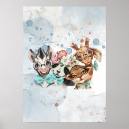 Blue Jungle Safari Wildone Baby Dusche Poster