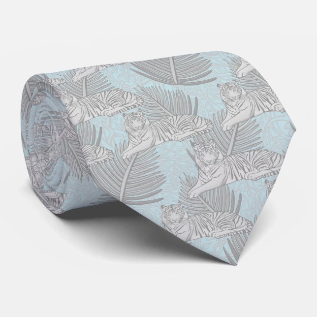Blue Jungle Tiger Pattern Neck Tie Krawatte (Gerollt)