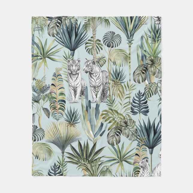 Blue Jungle White TIgers Fleece Blanket (Vorderseite)