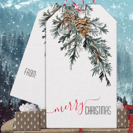 Blue Juniper Branch Cones Frohe Weihnachten Geschenkanhänger