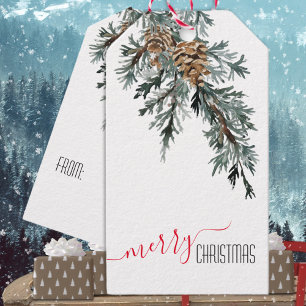 Blue Juniper Branch Cones Frohe Weihnachten Geschenkanhänger