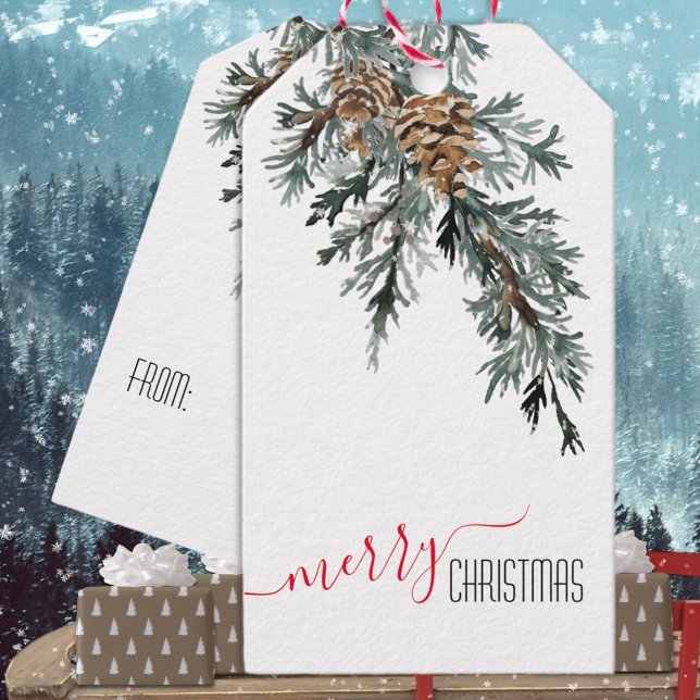 Blue Juniper Branch Cones Frohe Weihnachten Geschenkanhänger (Blue Juniper Branch Cones Merry Christmas Holiday Gift Wrapping Name Tag
)