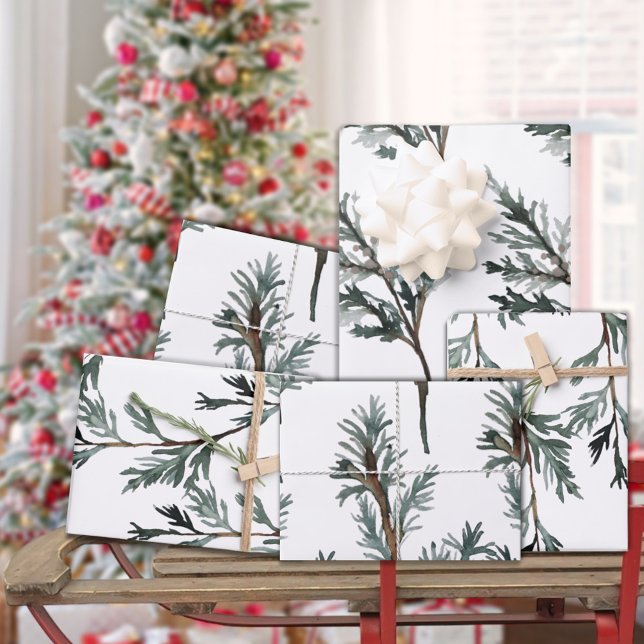Blue Juniper & Cedar Tree Branch Winter Greenery Geschenkpapier Set (Blue Juniper & Cedar Tree Branch Winter Greenery Wrapping Paper Sheets)