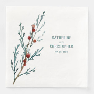Blue Juniper & Red Berries Sprig Serviette