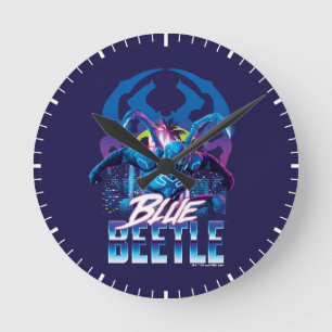 Blue Käfer Retrowave City Sunset Runde Wanduhr