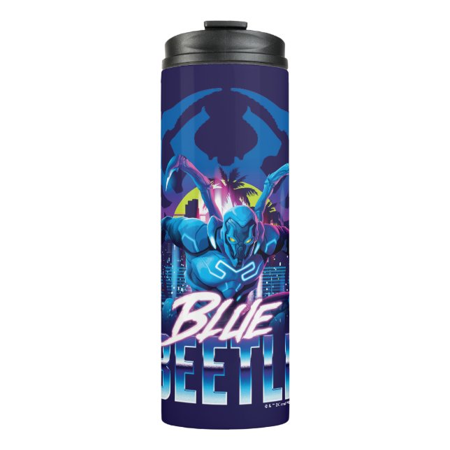 Blue Käfer Retrowave City Sunset Thermosbecher (Vorderseite)
