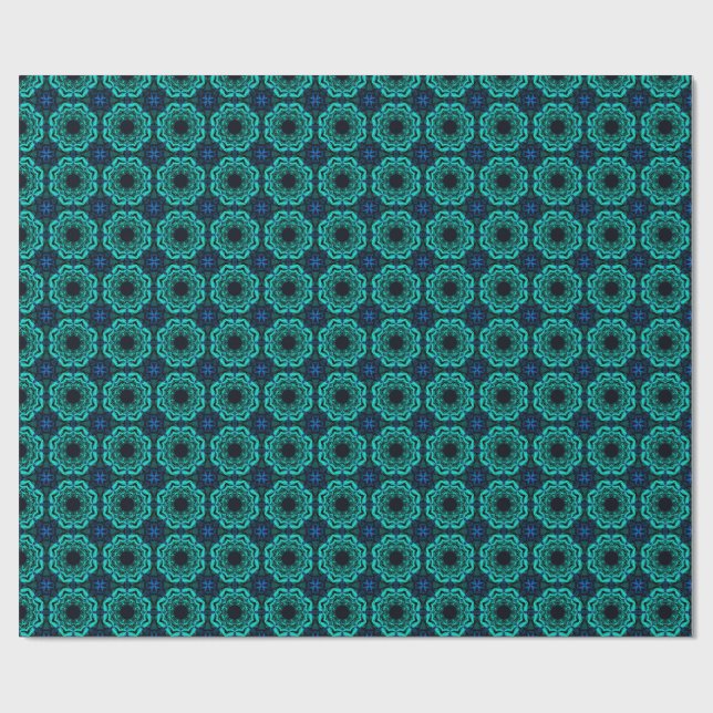 Blue Kaleidoscope Fractal Pattern Geschenkpapier (Flach)