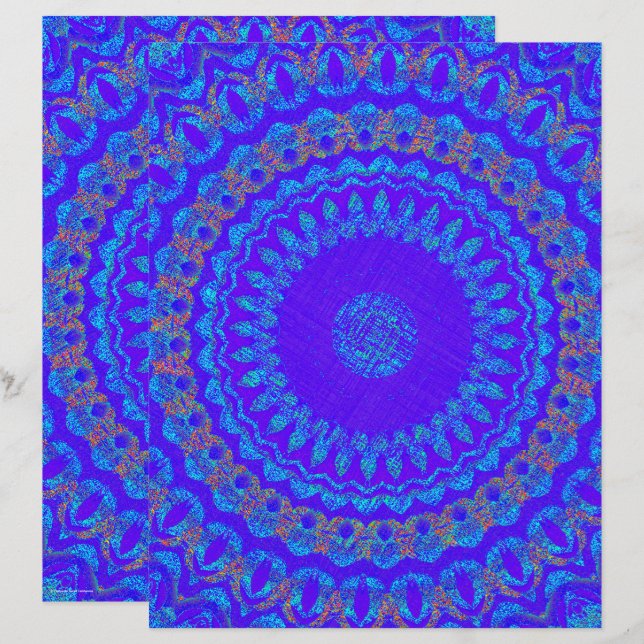 Blue Kaleidoscope Scrapbook Paper 2-Sided Page (Vorne/Hinten)