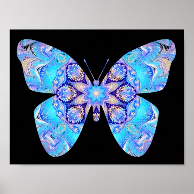 Blue Kaleidoskop Butterfly Print Poster (Vorne)