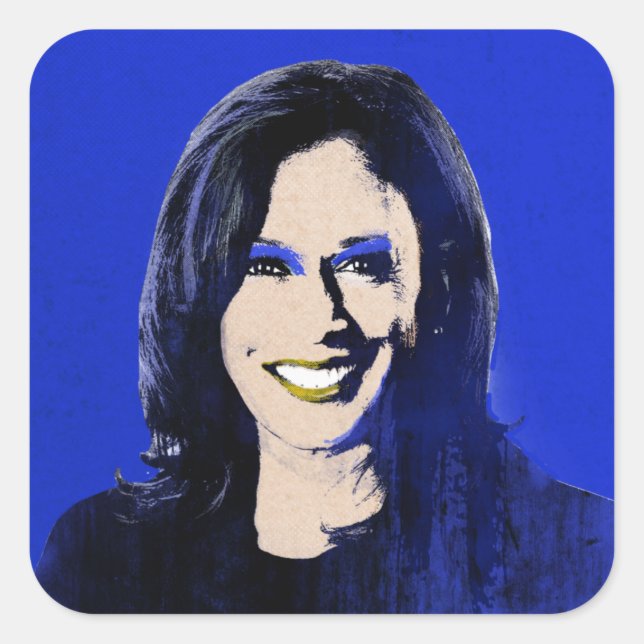 Blue Kamala Harris Pop Art Quadratischer Aufkleber (Vorderseite)