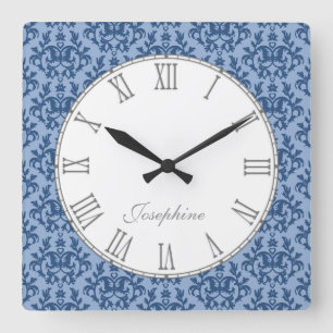 Blue kangaroo paw damask name wall clock quadratische wanduhr